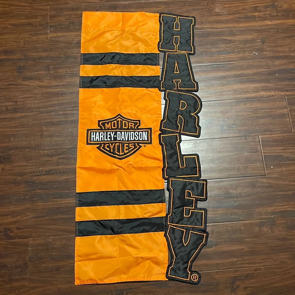 Double sided Harley Davidson embroidered cutout flag approximately 43” long